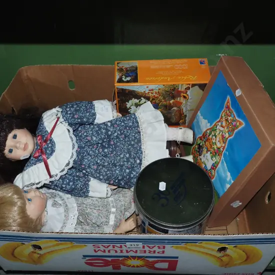 box; dolls, puzzles