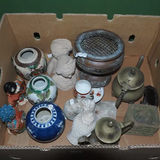box; ginger jars, copper rose bowl etc