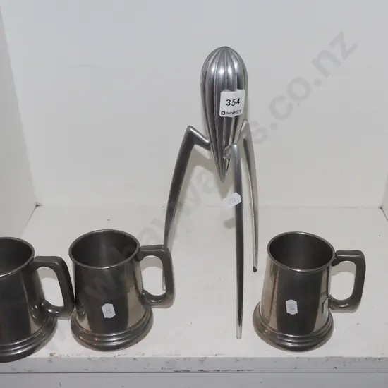 Alessi lemon squeezer, 3x plated tankards