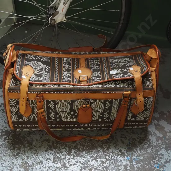 leather and woven fabric holdall