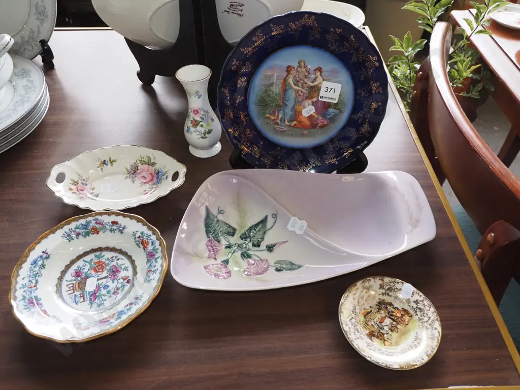 romance scene plate, Carlton segmented dish, Old Foley vase etc Image 1++