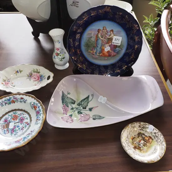 romance scene plate, Carlton segmented dish, Old Foley vase etc