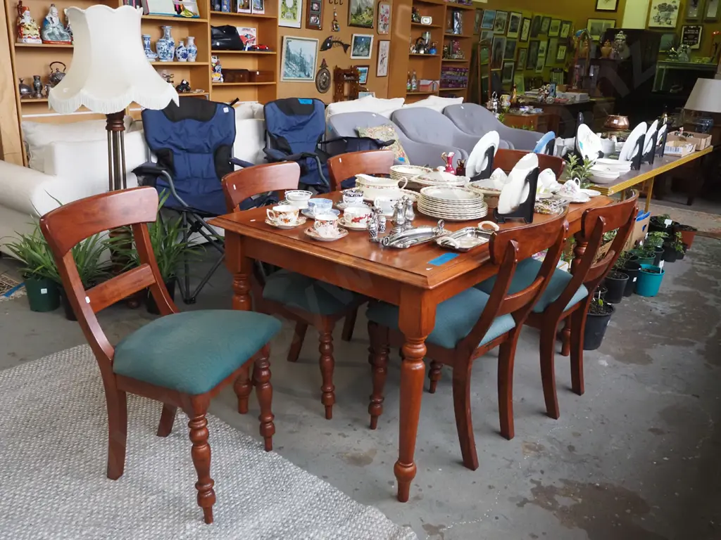 Indonesian turned leg rubberwood dining table with 6 chairs H760 W1510 D900 Image 1++