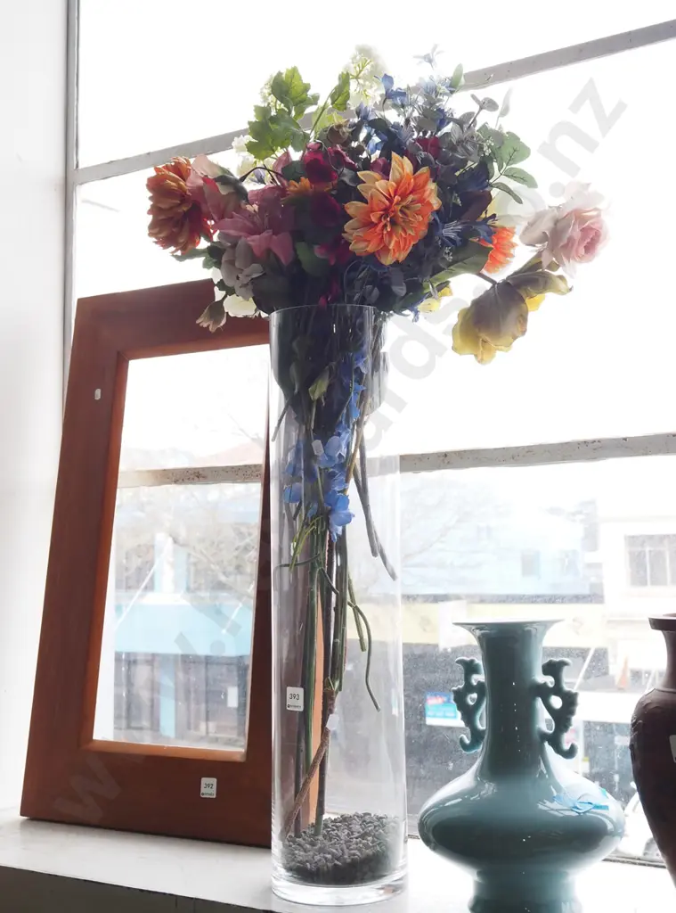 faux flowers in tall glass vase Vase H960 Image 1++