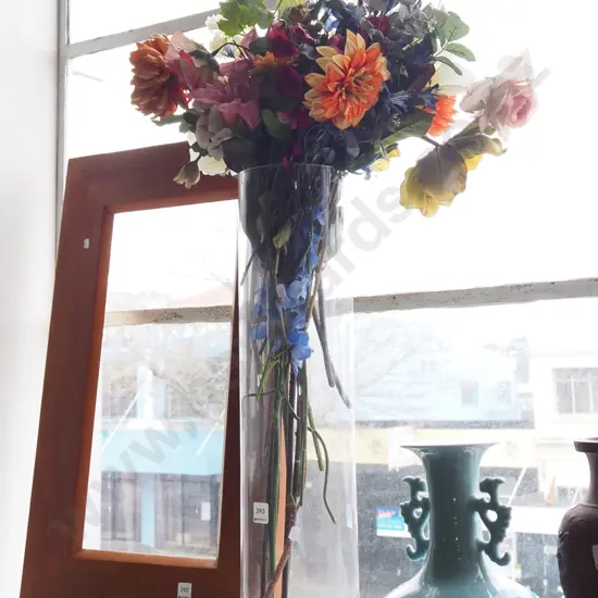 faux flowers in tall glass vase Vase H960