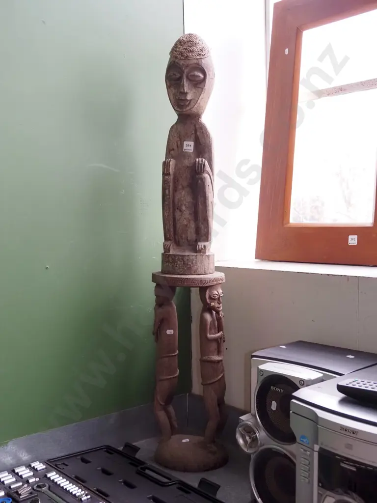 wooden ethnic jardiniere stand, figurine H580 Image 1++