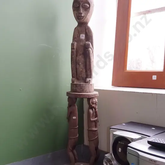 wooden ethnic jardiniere stand, figurine H580