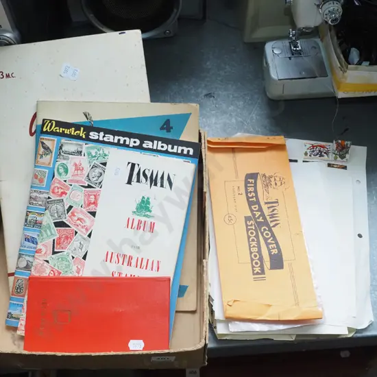 box; stamp albums, first day covers