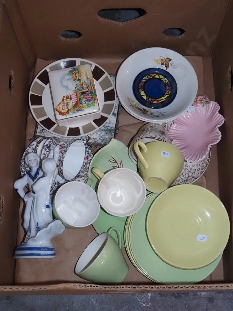 box; Crown Lynn colour glaze cups, bowls etc Image 1++