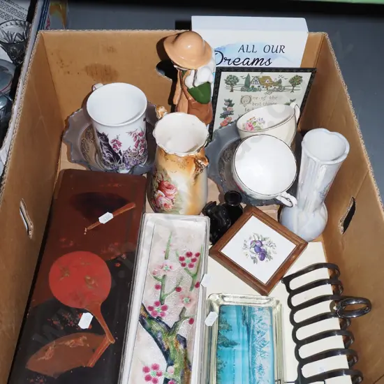 box; ashtray, placemats, vases etc