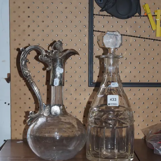 glass plated claret jug, crystal decanter H300