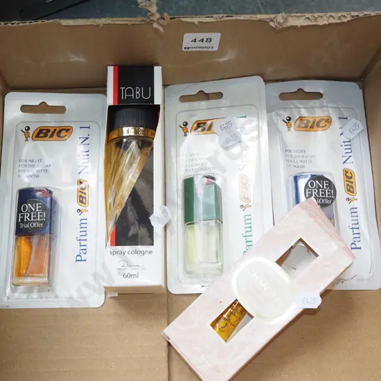 box of Bic perfumes and others