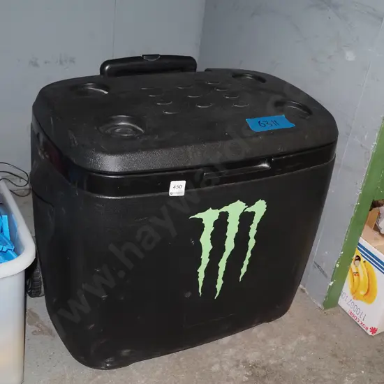 branded Monster chilly bin on wheels