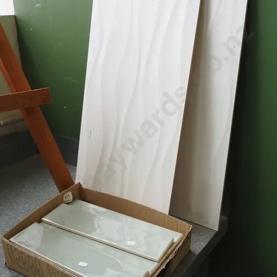 2x rectangular tiles H600 W305, box of green tiles H300 W75