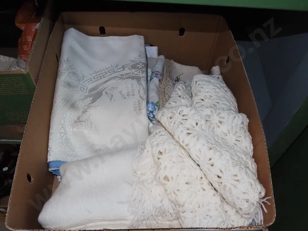 box; crochet blanket, Irish linen etc Image 1++