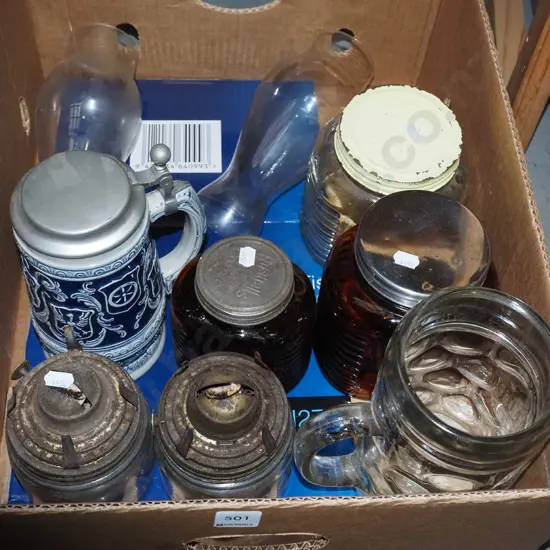 box; lanterns, large Tui beer stein, canisters etc