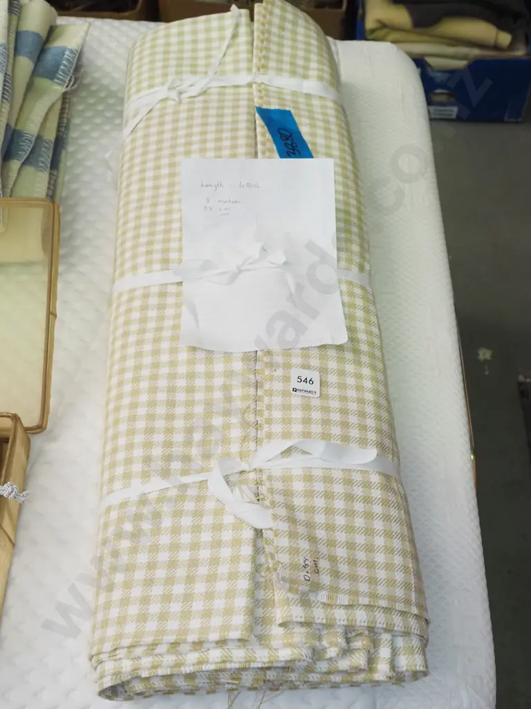length of cotton fawn and white checked fabric - 8m Image 1++