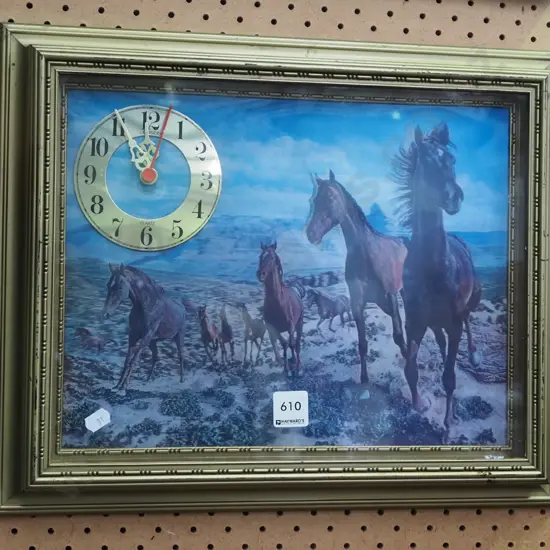 framed holographic horse wall clock