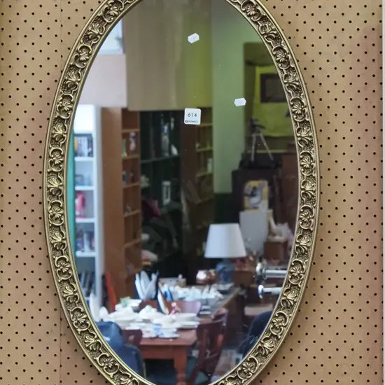 gilt framed oval wall mirror H730
