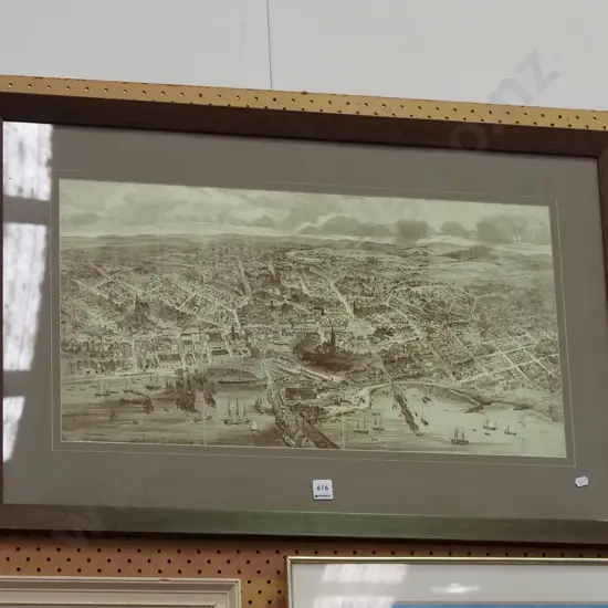 framed historic print - Dunedin - creases