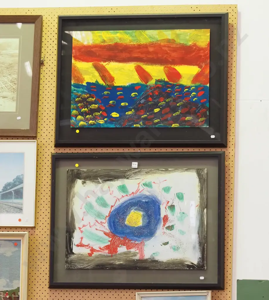 2x framed mixed medias - yellow dots Image 1++