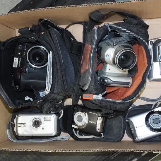 box; various digital cameras