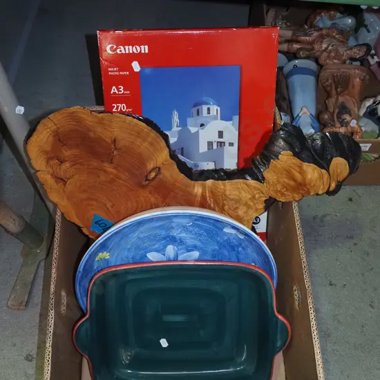 box; Temuka pottery baking dish, fruit bowl etc