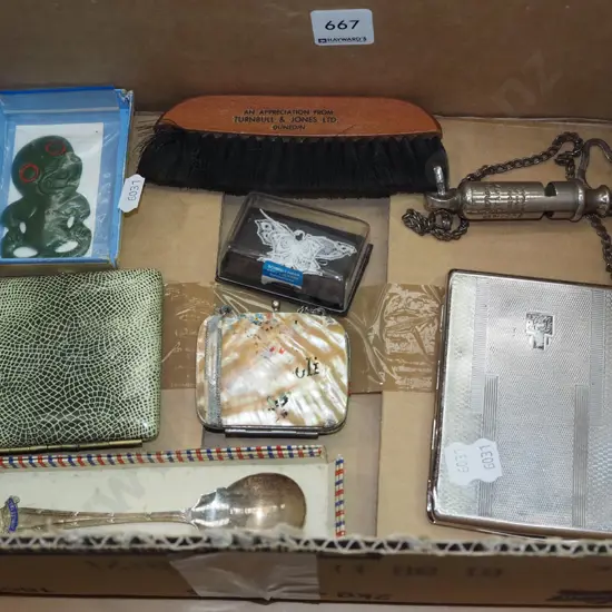 box; tiki,clothes brush, vintage whistle etc