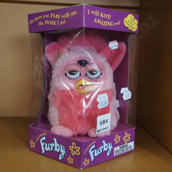 boxed Furby electronic toy - damage to box