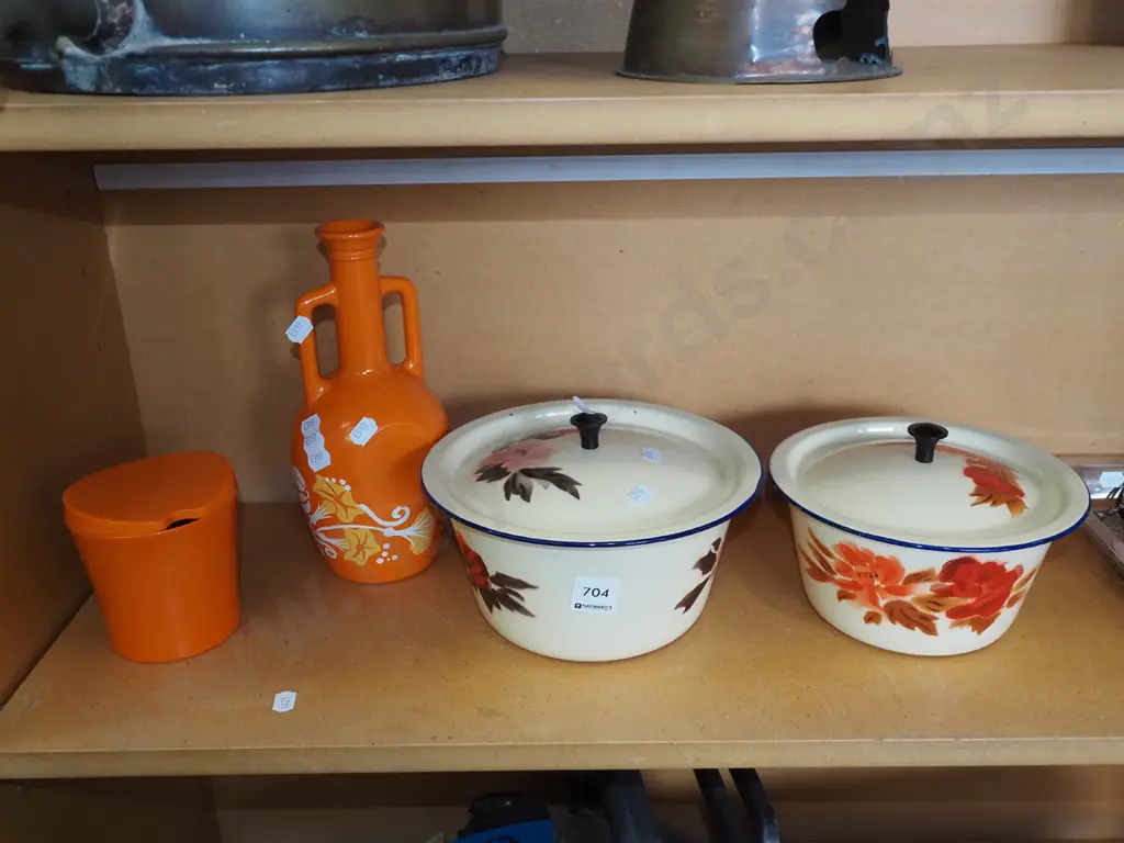 retro canister, vase, 2x enamel lidded bowls Image 1++