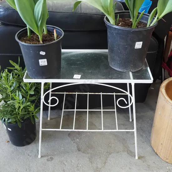 mid century metal and glass top end table