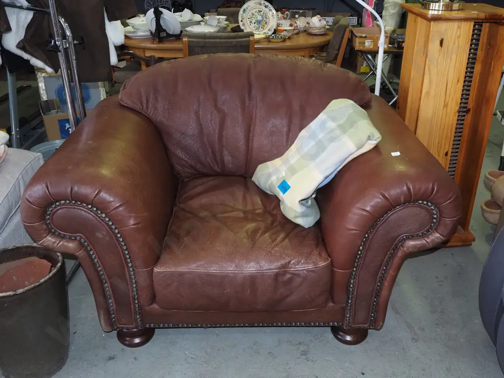 large leather rolled arm armchair Image 1++