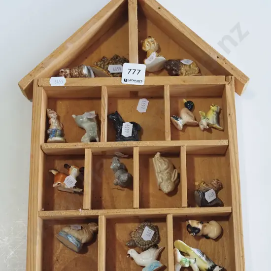 wooden display box; Wade whimsies etc