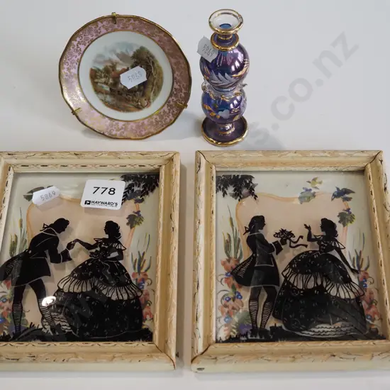 2x  shadow pictures on convex glass, Limoges pin dish, small 