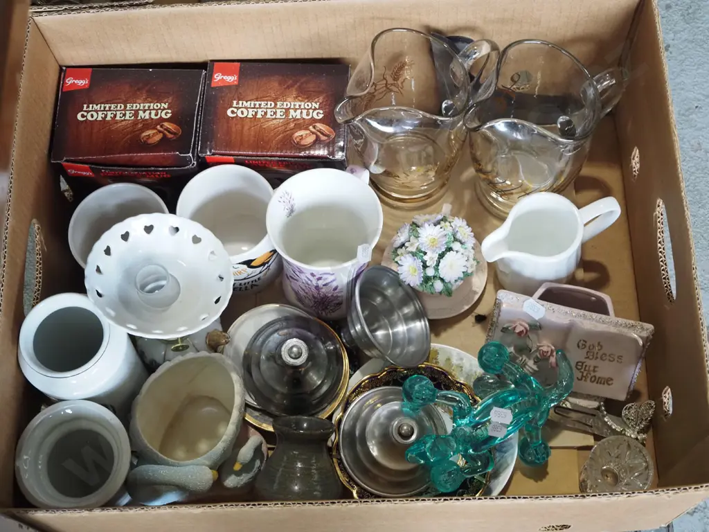 box; water jugs, coffee cups, lizard massage tool etc Image 1++