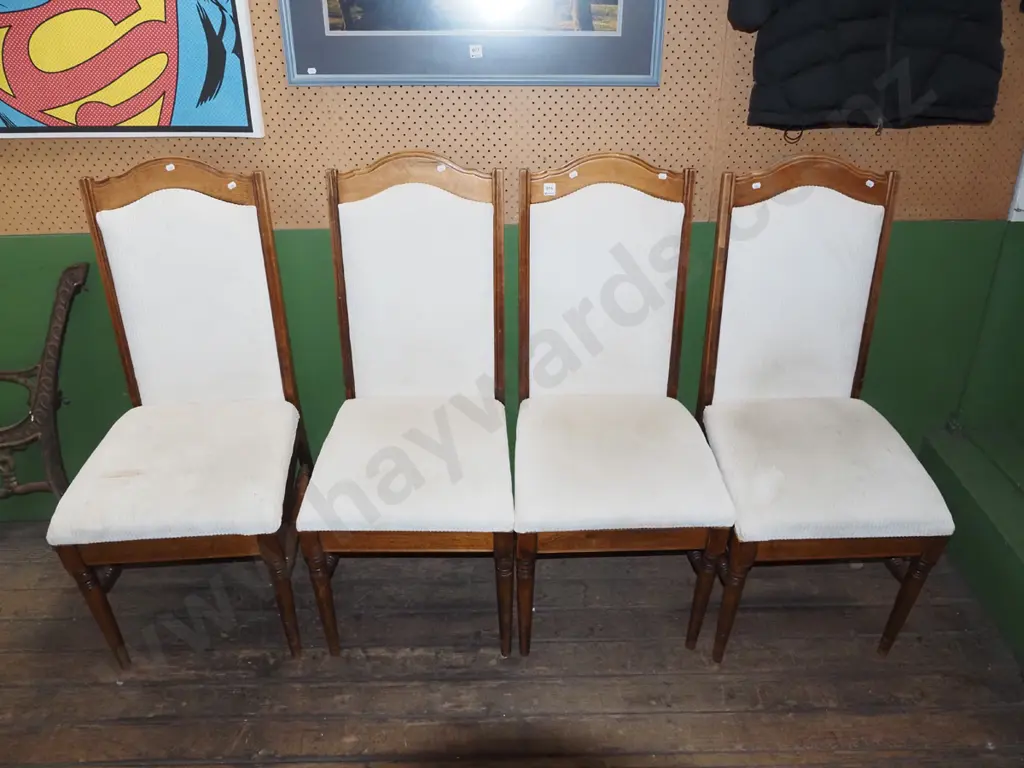 4x mahogany upholstered dining chairs - stains on upholstered - need attention Image 1++