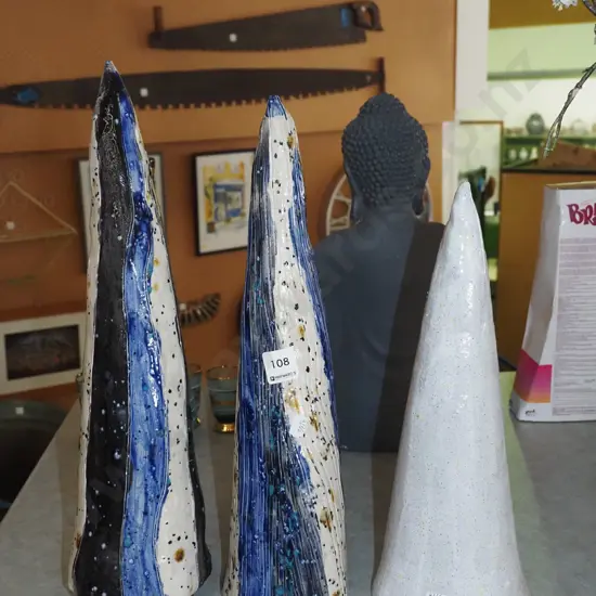 3x ceramic studio pottery cones H240