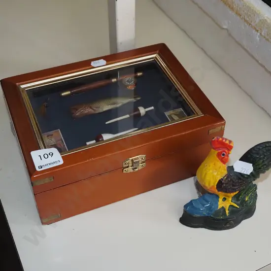 small fishing themed storage box Diam200, small cast iron poultry doorstop