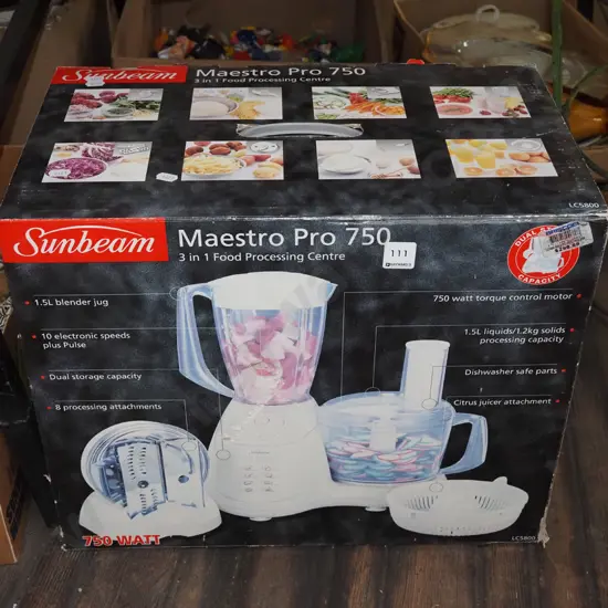 boxed as new Sunbeam Maestro Pro 750 3-in-1 food processing centre