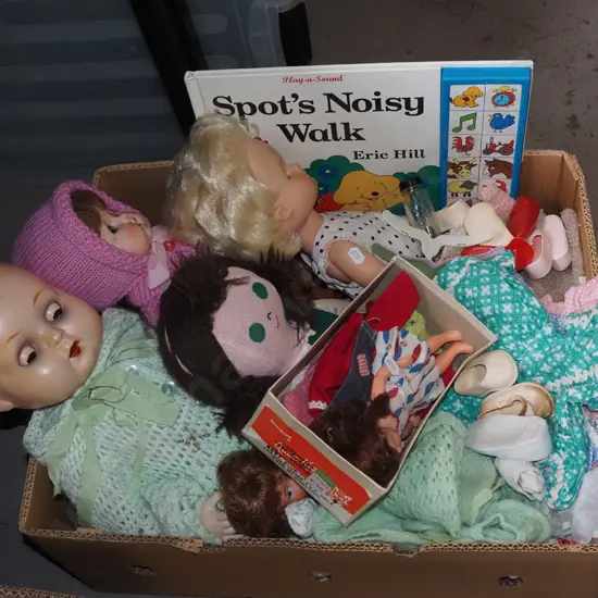 box; various dolls, Spot's Noisy Walk book