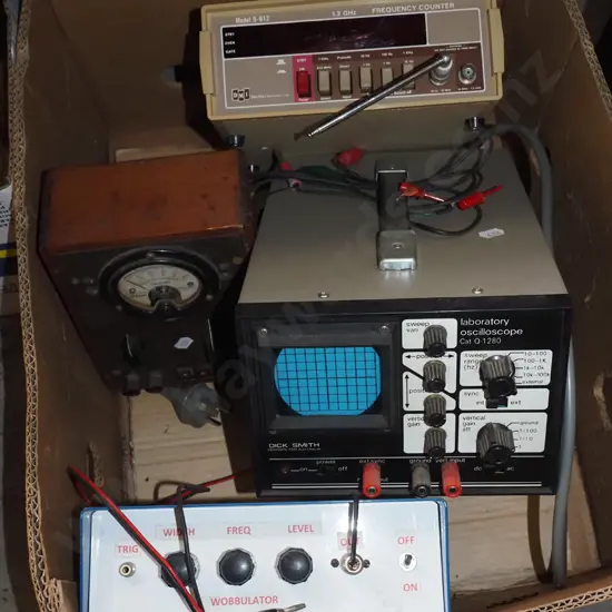 box; oscilloscope, frequency counter, amp meter etc - all As  Is No Returns