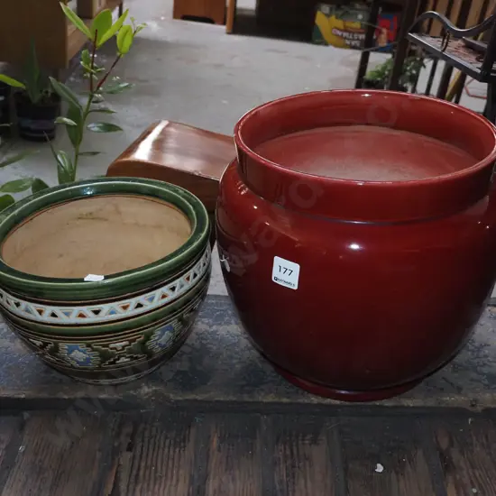 2x garden planters; red glazed H265 Diam270