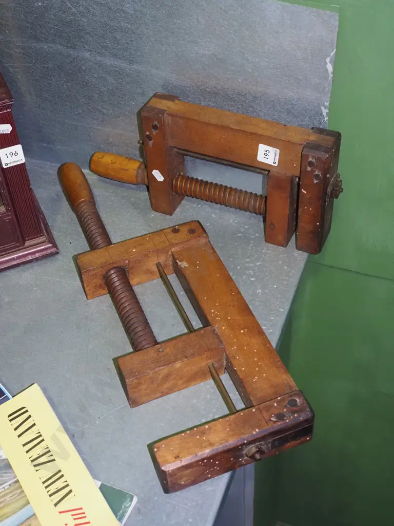 pair of vintage wooden clamps - some borer Image 1++