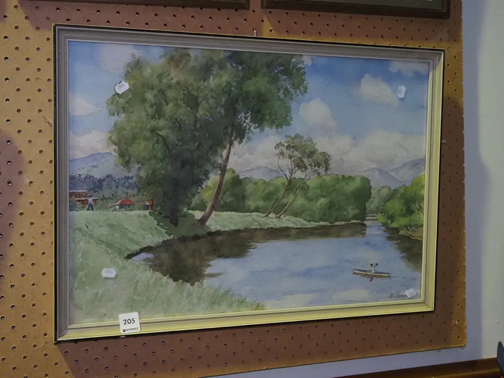 framed watercolour - kayak on stream Image 1++