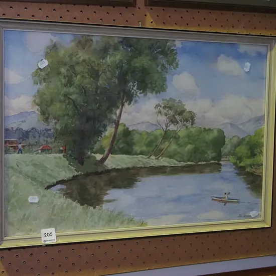 framed watercolour - kayak on stream