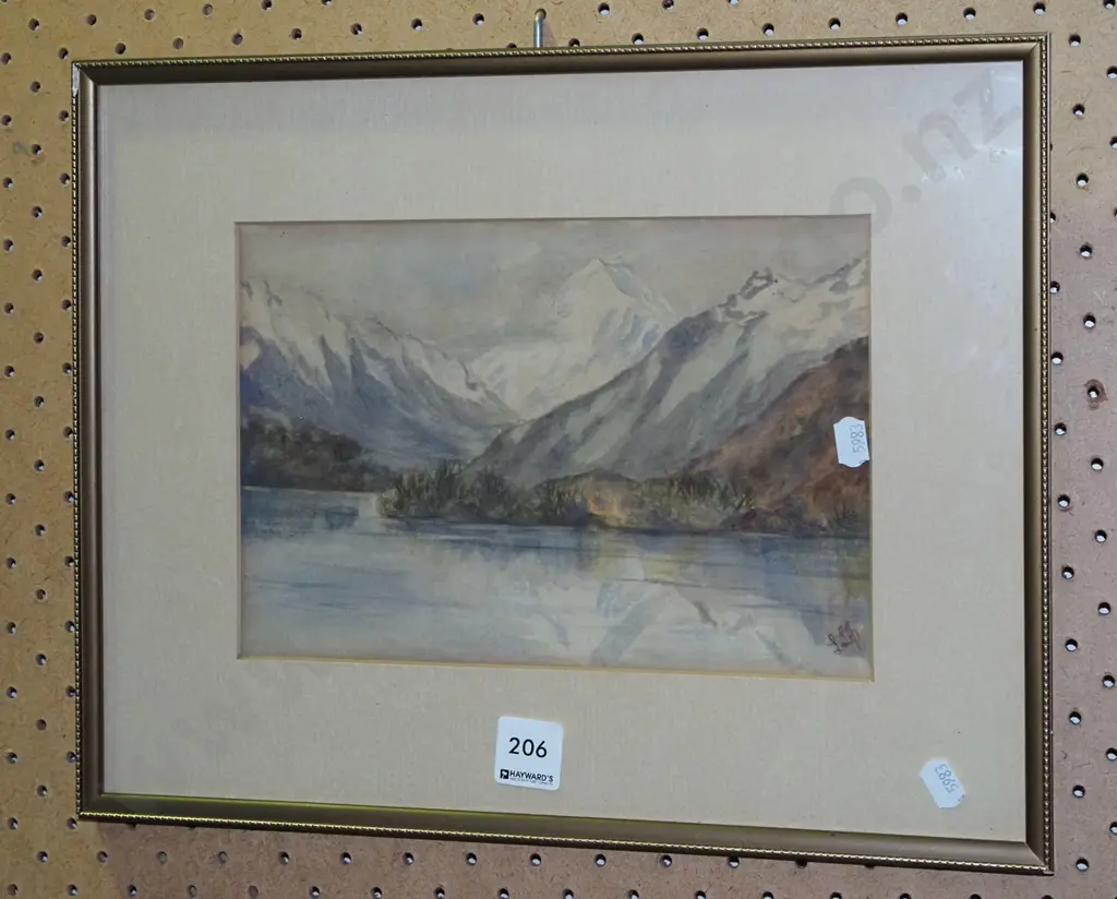 small framed watercolour - lake and mounatin scene Image 1++