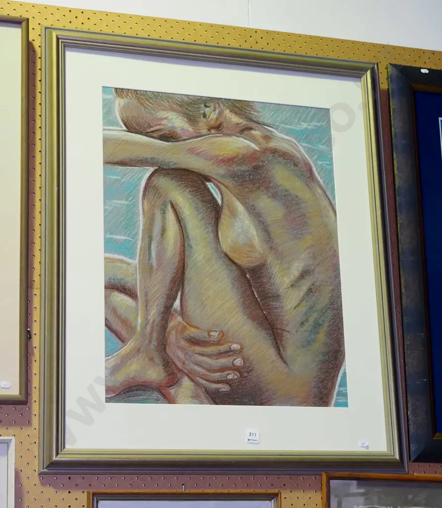 Norma Hart framed pastel - seated nude Image 1++
