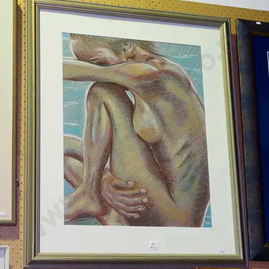 Norma Hart framed pastel - seated nude