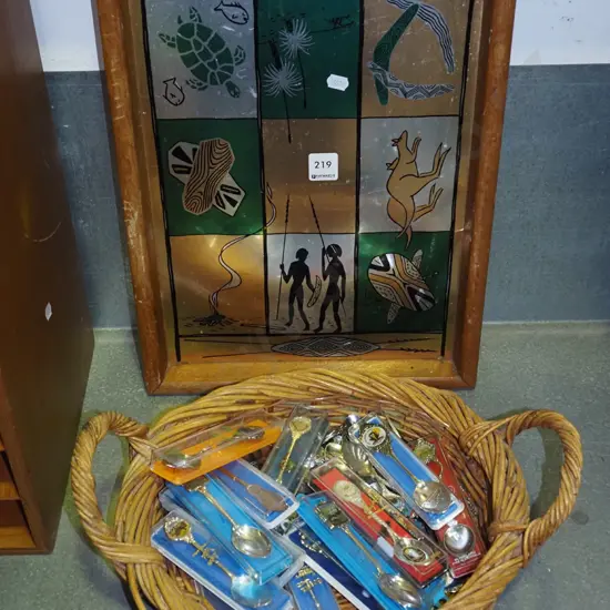 cane trays x2, souvenir teaspoons