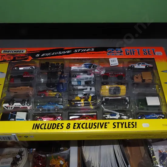 box; 25 pack of Matchbox model vehicles